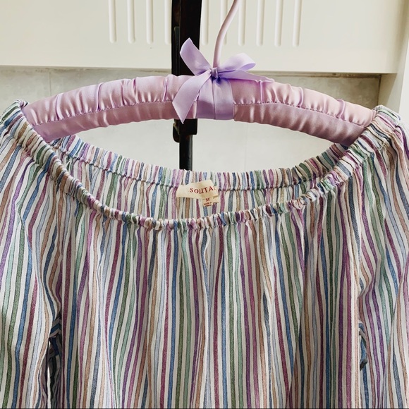 SOLITAIRE RAINBOW STRIPED BELL SLEEVE OFF SHOULDER - Picture 7 of 16